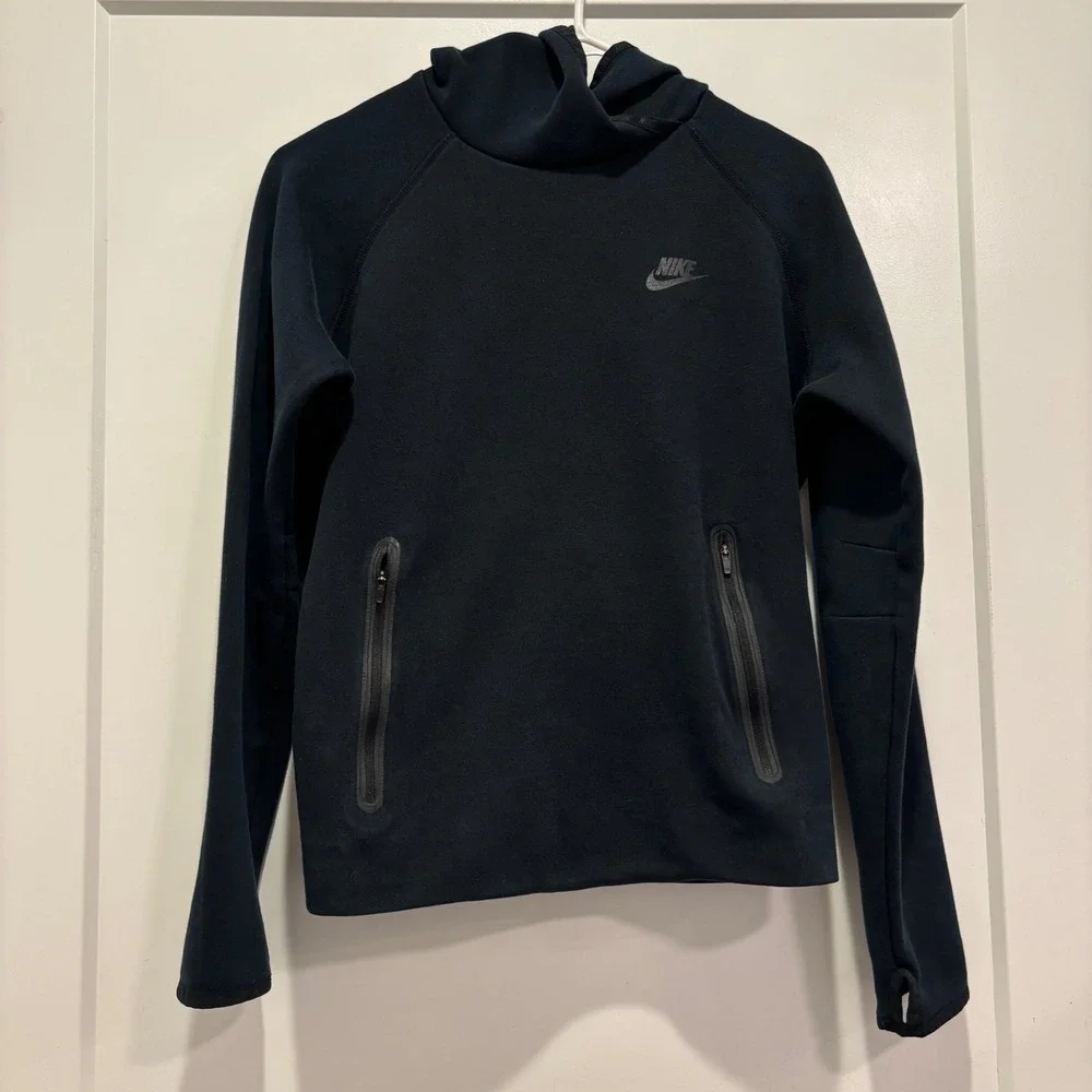 Nike Kids Tech Fleece Pullover Hoodie Black Large L Funnel Neck Sweatshirt